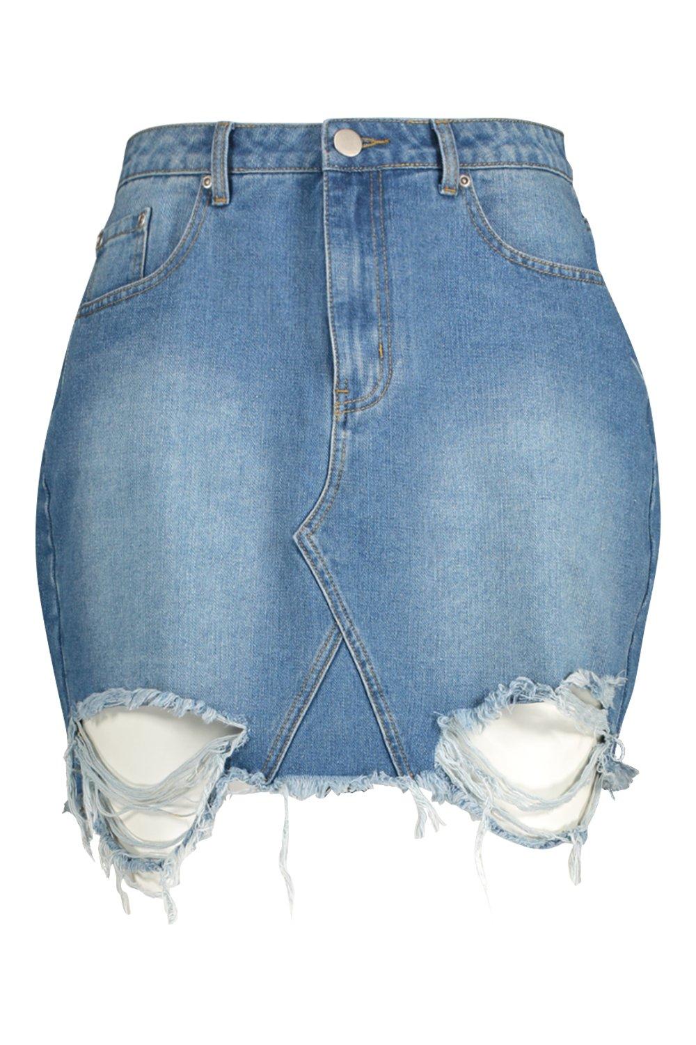 Plus Distressed Hem Denim Skirt boohoo UK